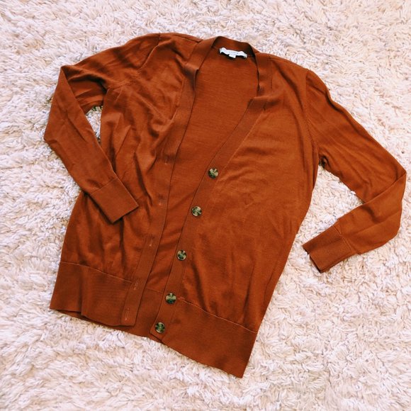 Ann Taylor LOFT Burnt Orange Button-Up Cardigan - Picture 2 of 7